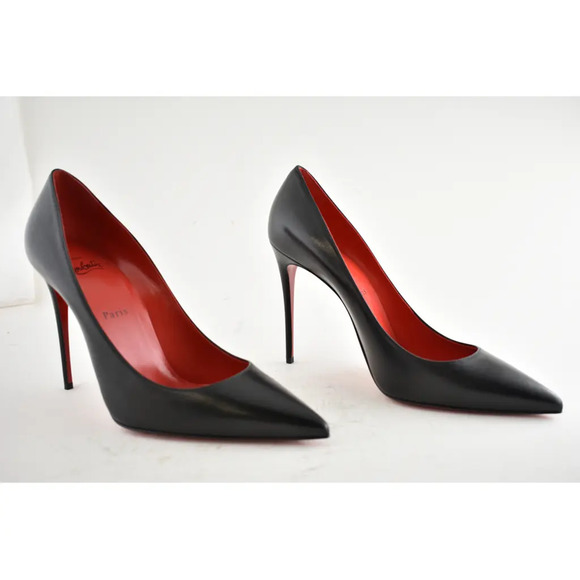 Christian Louboutin Kate 100 Black Leather Loubi Red Lining Point Heel Pump 39.5 - Picture 4 of 11